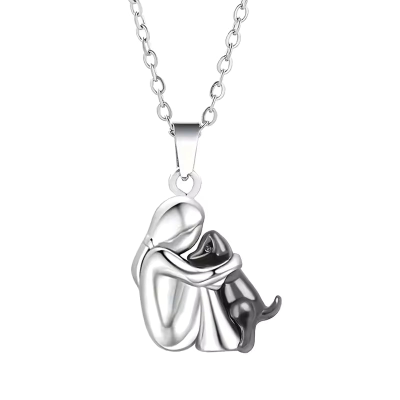 "Always in Your Thoughts" Dog Hug Pendant Necklace