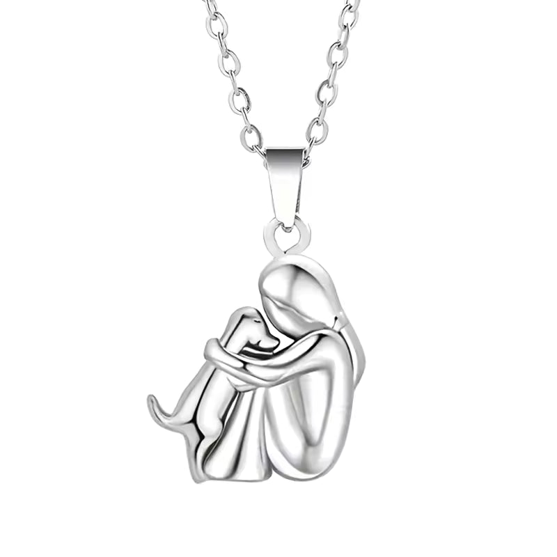 "Always in Your Thoughts" Dog Hug Pendant Necklace