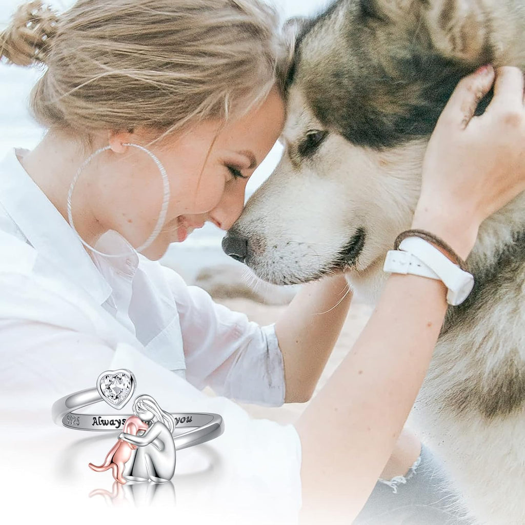 Adjustable Dog Ring in 925 Sterling Silver – “Forever in My Thoughts” with Zirconia
