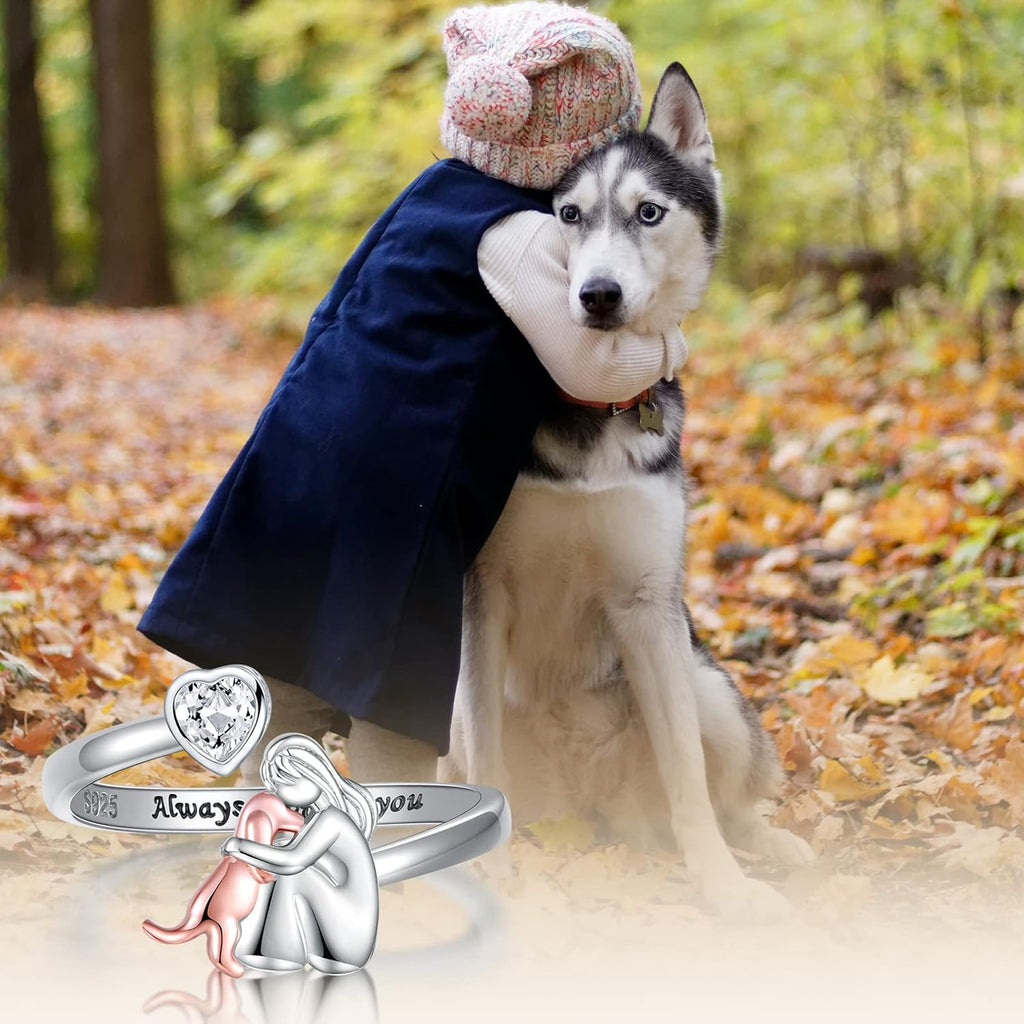 Adjustable Dog Ring in 925 Sterling Silver – “Forever in My Thoughts” with Zirconia