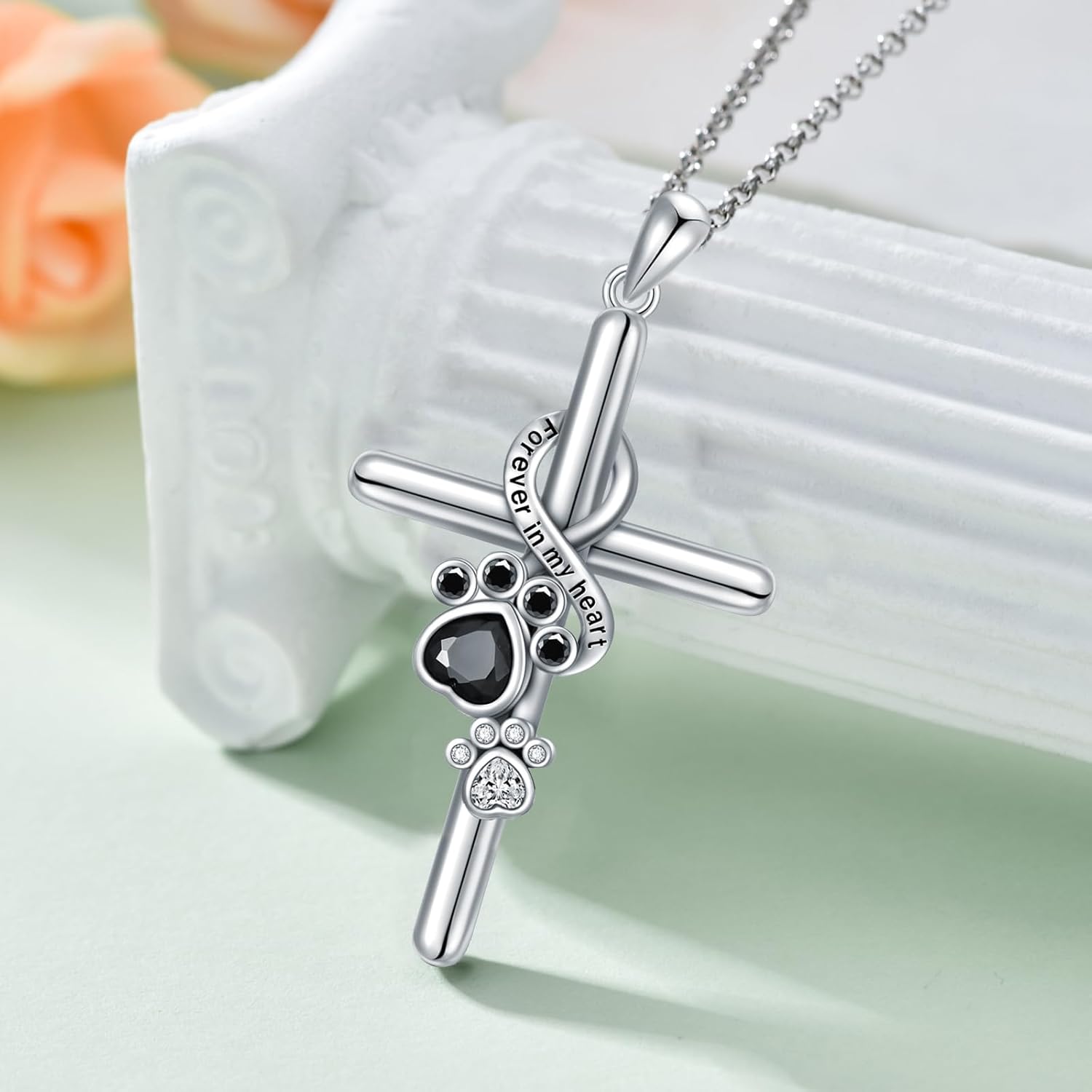 925 Sterling Silver Necklace with Paw and Cross