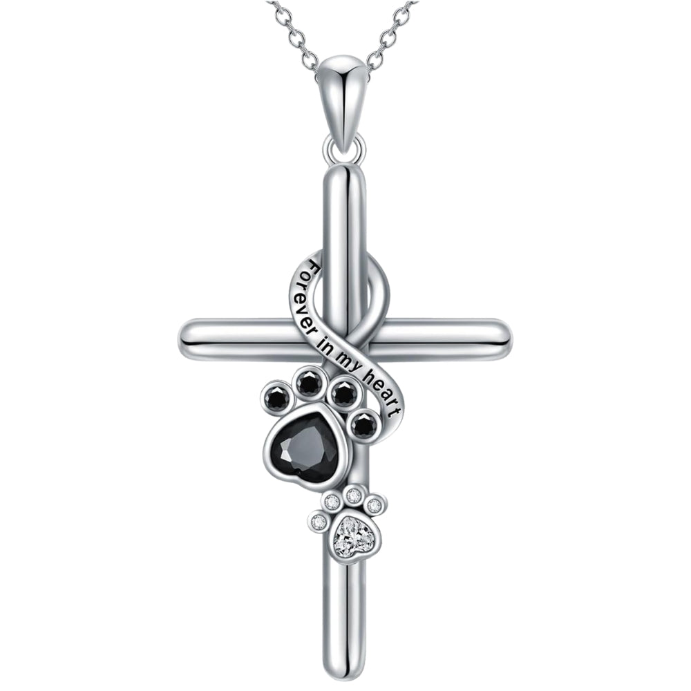 925 Sterling Silver Necklace with Paw and Cross