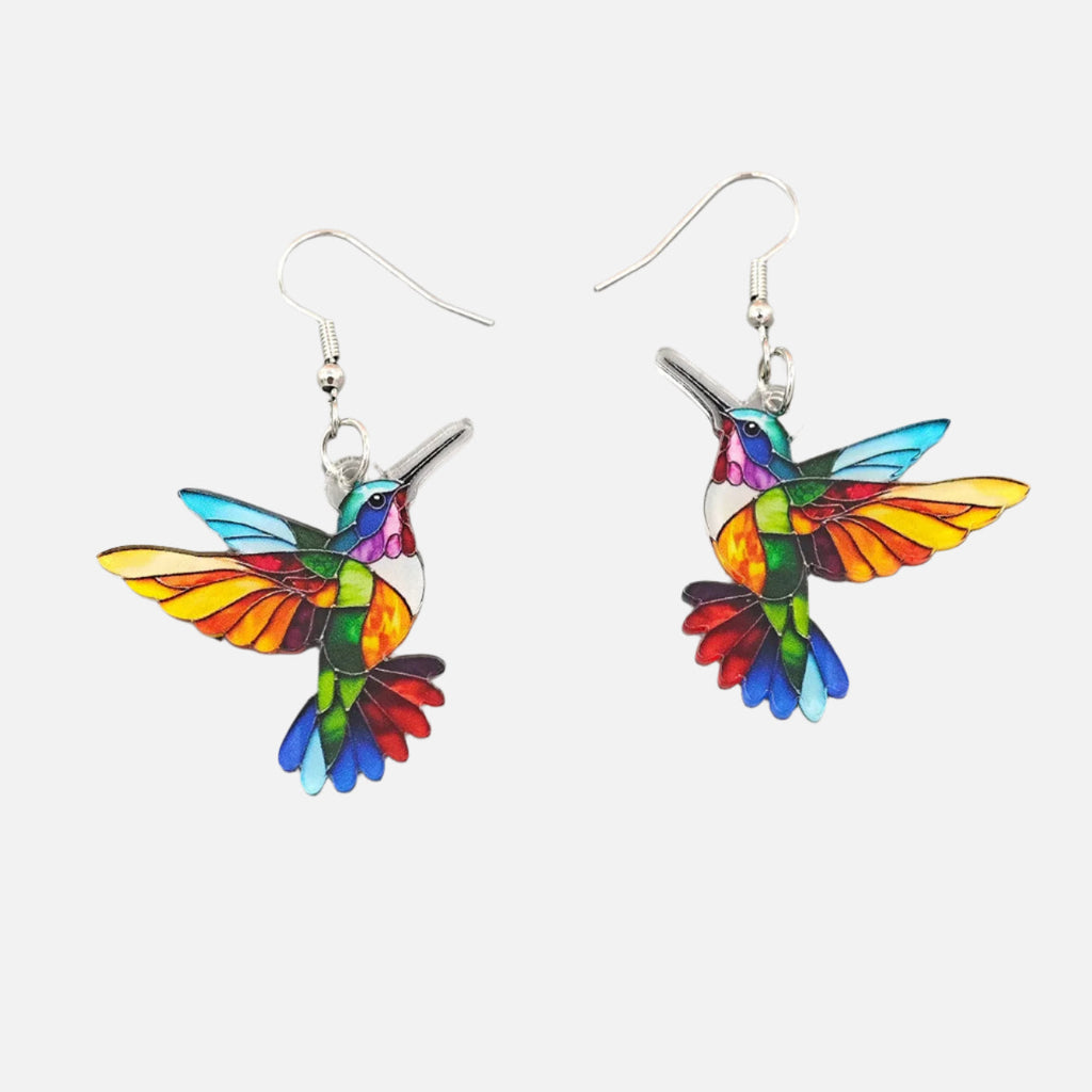 Rainbow Hummingbird Earrings - "Happiness Soars" Statement Drops