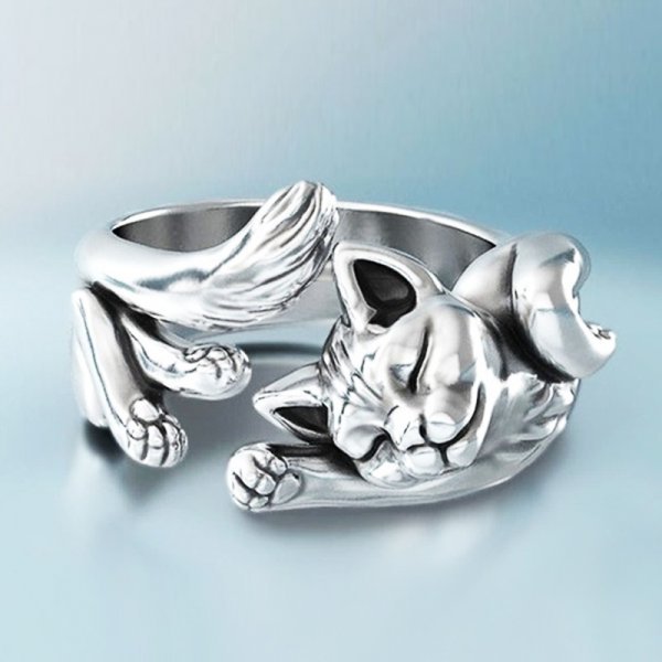 Antique Silver Cat Ring