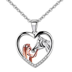 Lovely Heart Zircon Necklace Featuring Girl and Horse