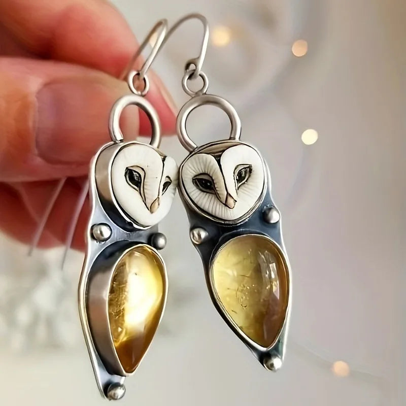 "Insight & Awe" Barn Owl Earrings - Silver Statement Drops