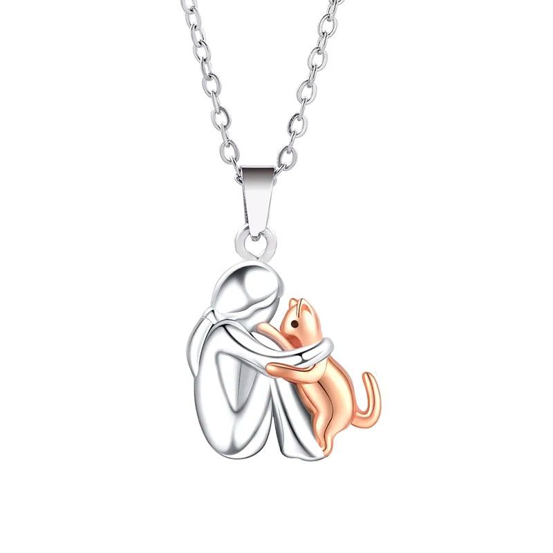 "Always in Your Thoughts" Cat Embrace Pendant Necklace