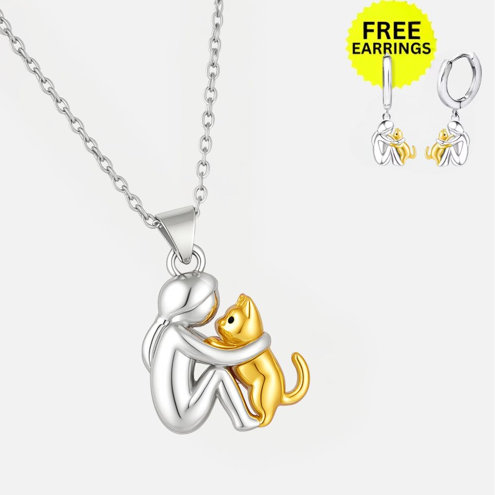 "Always in Your Thoughts" Cat Embrace Necklace Set + FREE Coordinating Earrings