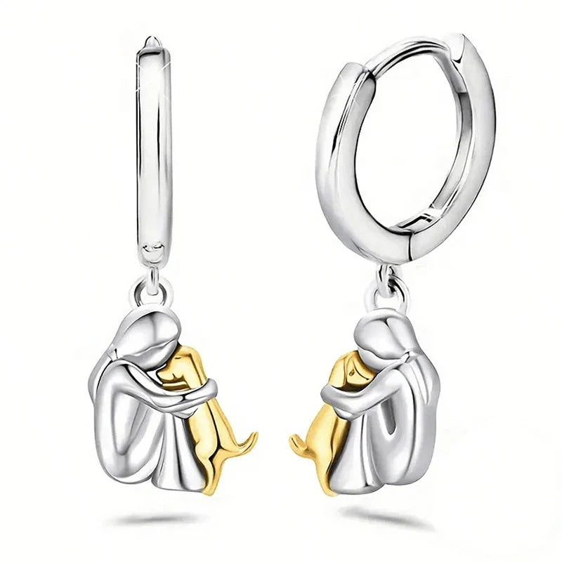 "Always in Your Thoughts" Dog Hug Dangle Earrings