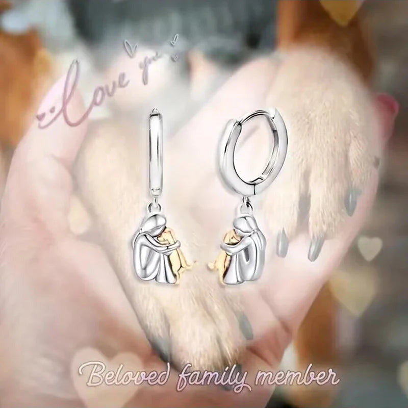 "Always in Your Thoughts" Dog Hug Dangle Earrings