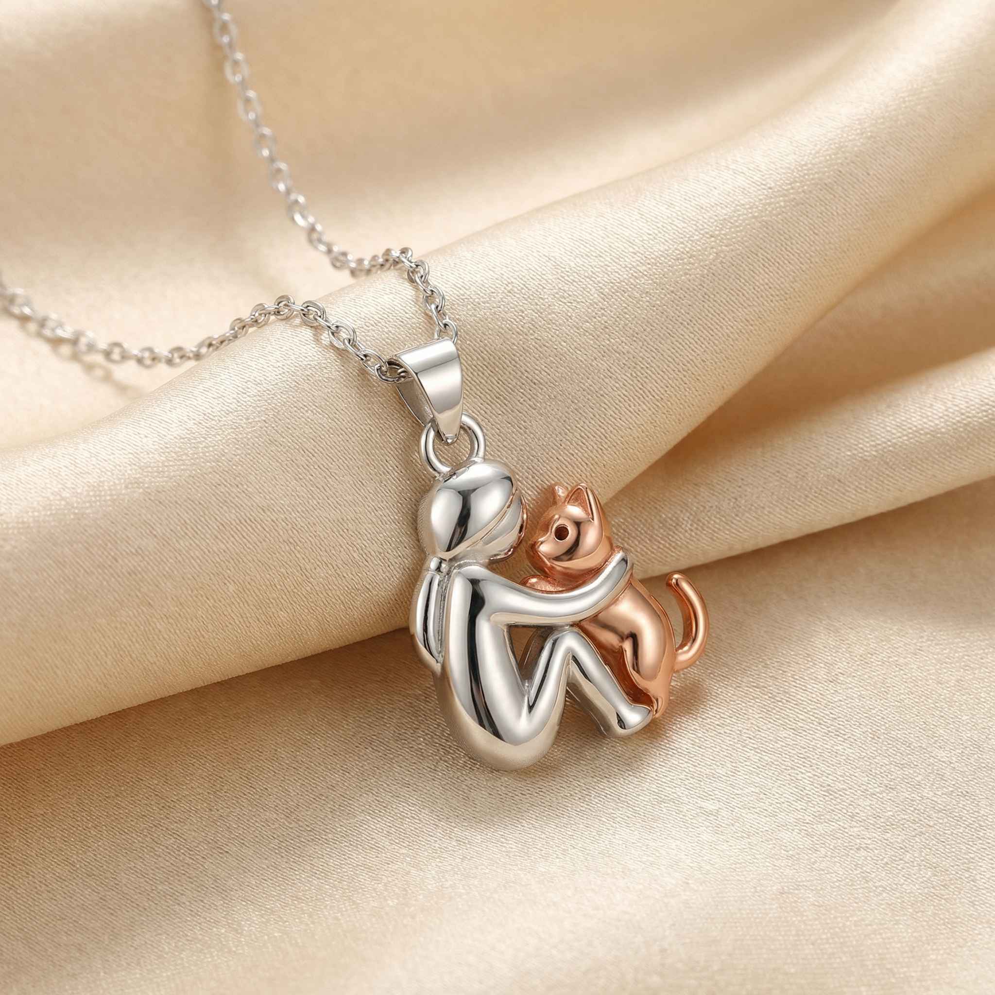 "Always in Your Thoughts" Cat Embrace Necklace Set + FREE Coordinating Earrings