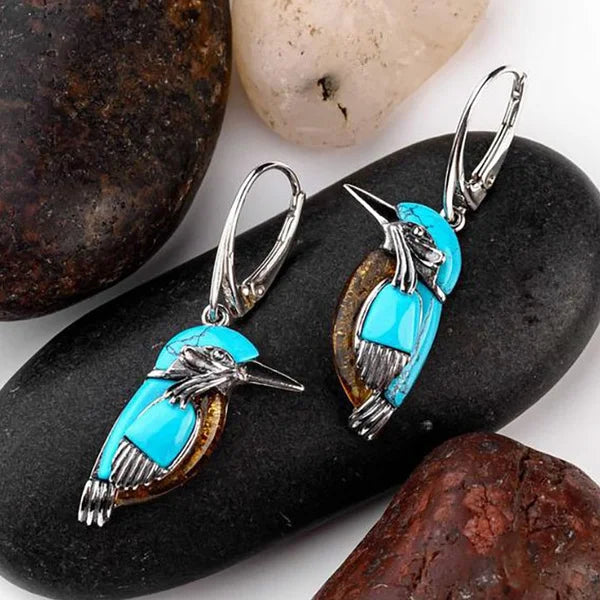 Cerulean Hummingbird Enamel Earrings