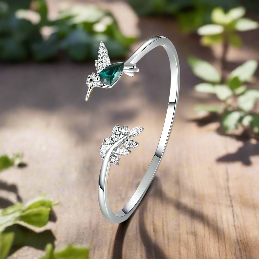 Adjustable Hummingbird Band with Rhinestone Gem