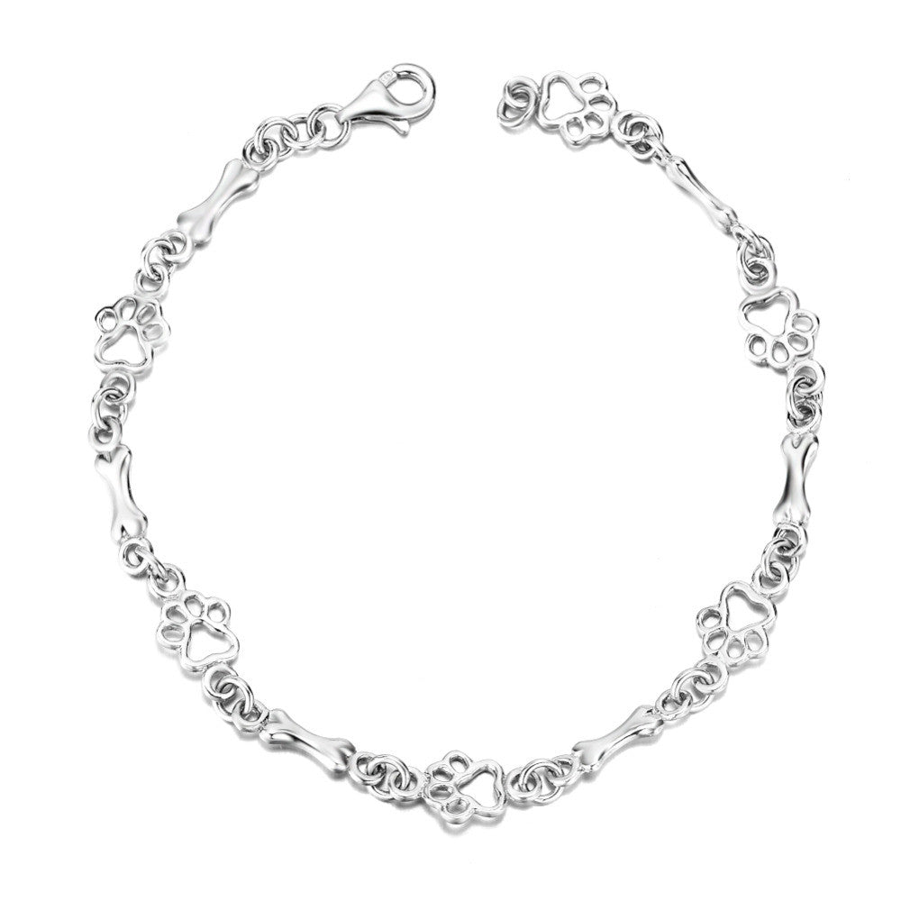 Exclusive Edition Genuine Silver Dog Paw and Bone Charms Bracelet
