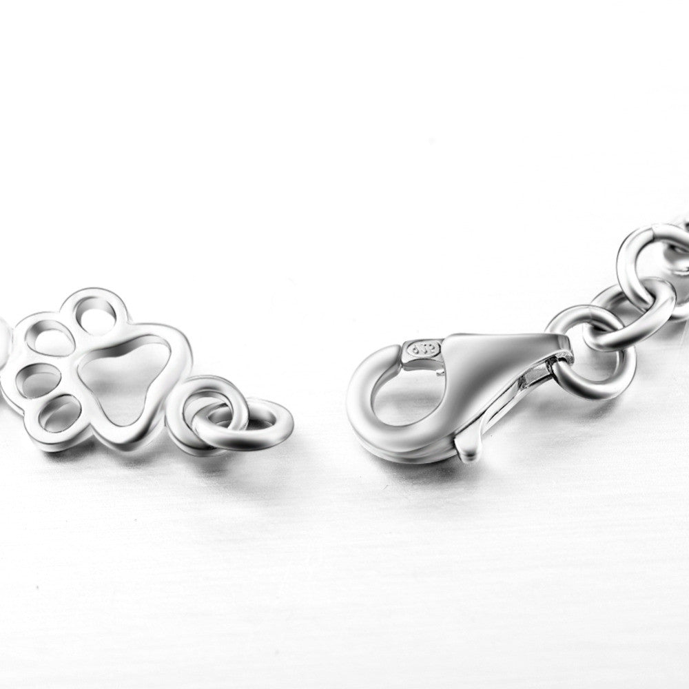 Exclusive Edition Genuine Silver Dog Paw and Bone Charms Bracelet