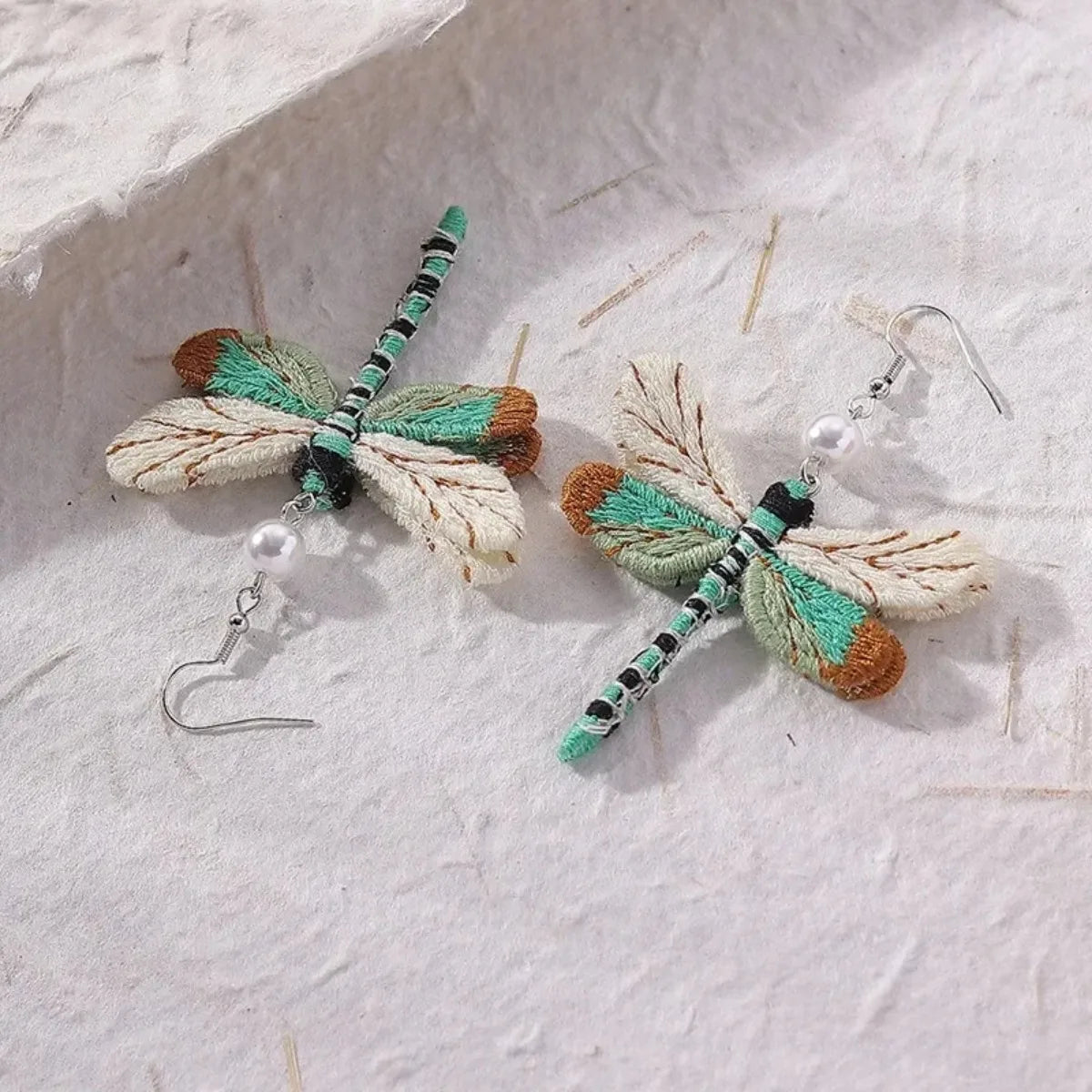 Bohemian Dragonfly Earrings with Embroidery