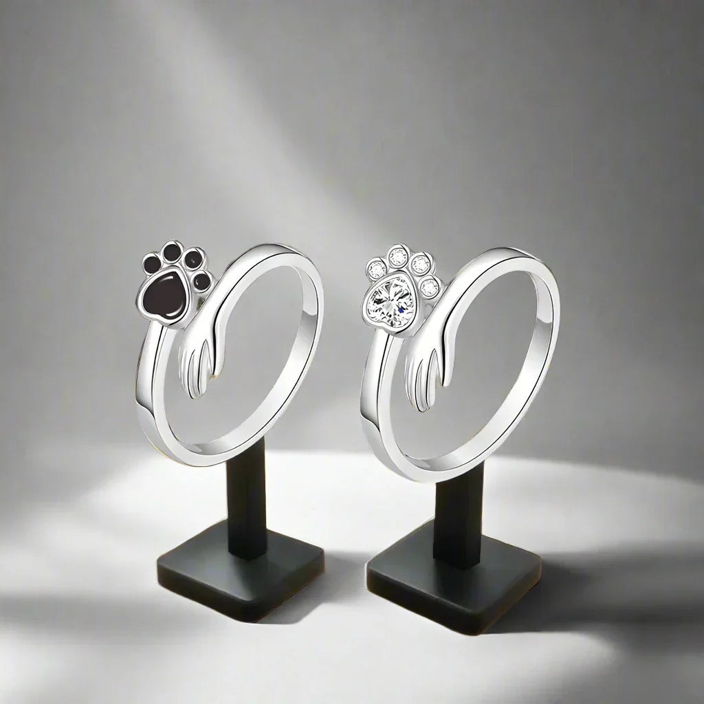 925 Sterling Silver Adjustable Band – Design Featuring Hand and Paw Prints