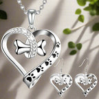 2-Piece Jewelry Set Featuring Paw, Heart & Bone Charms