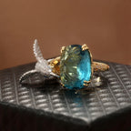 Adjustable Hummingbird Ring in Aquamarine Hue – 14K Gold Plated