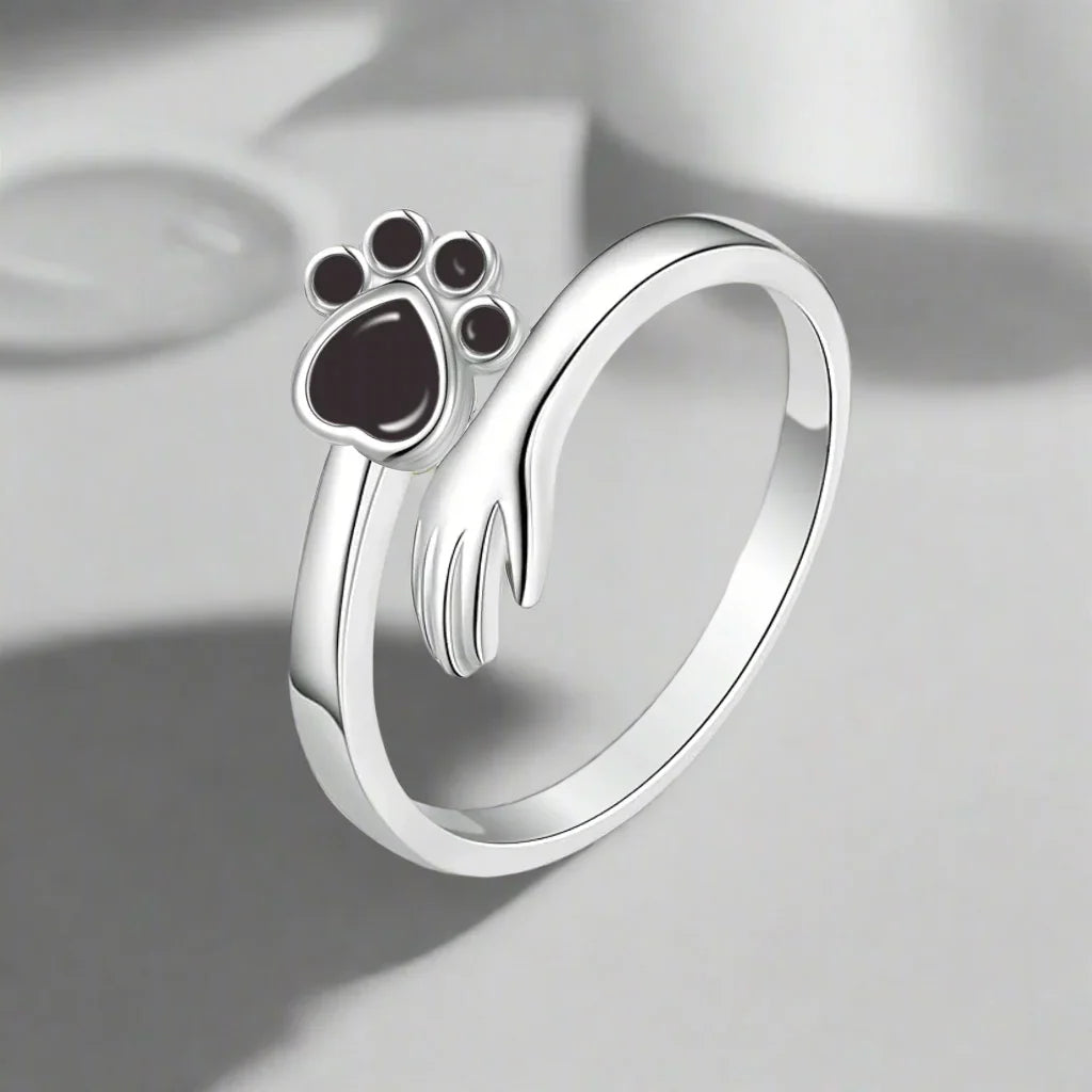 925 Sterling Silver Adjustable Band – Design Featuring Hand and Paw Prints