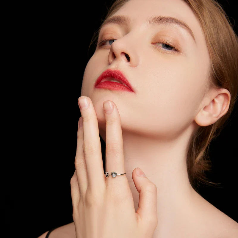 925 Sterling Silver Paw Ring – Adjustable with Cubic Zirconia & Enamel