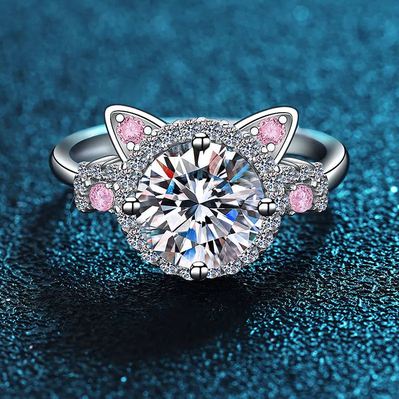 Adjustable Cat Ears Ring featuring Zirconia