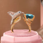 Adjustable Hummingbird Ring in Aquamarine Hue – 14K Gold Plated