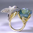 Adjustable Hummingbird Ring in Aquamarine Hue – 14K Gold Plated