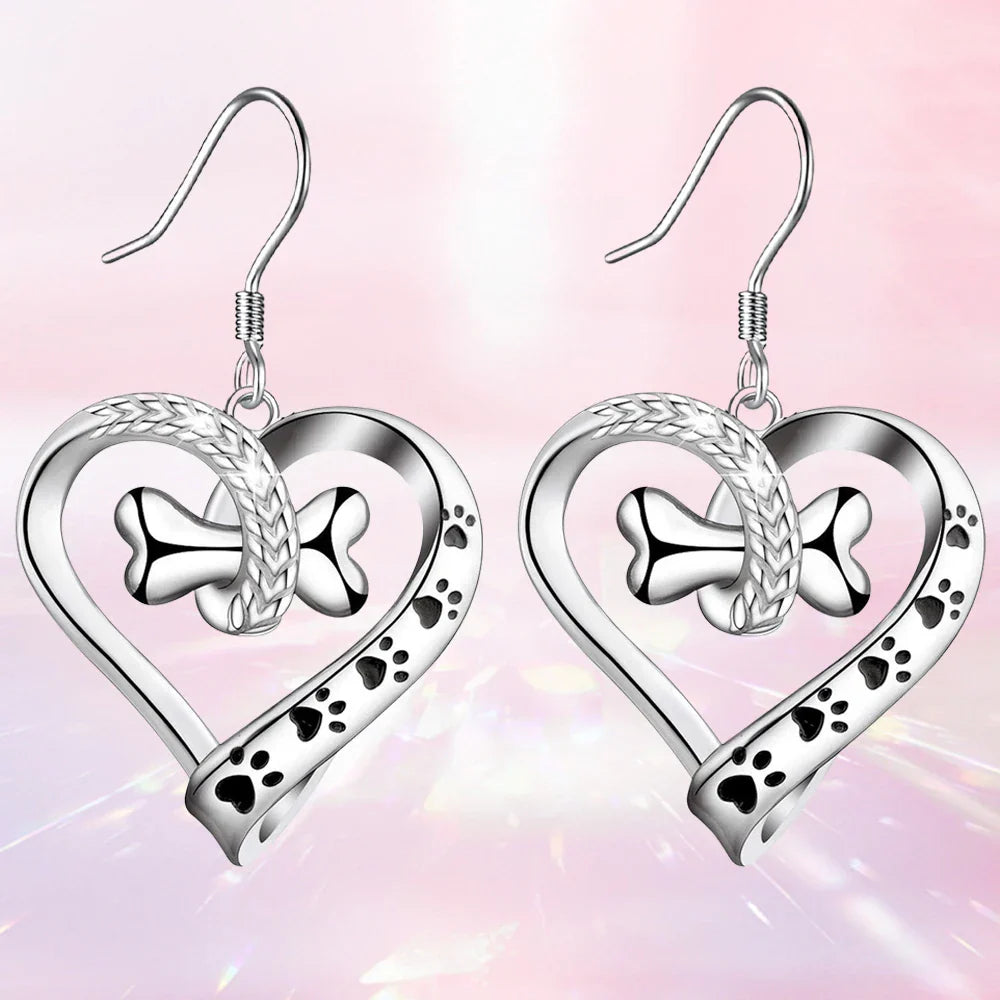 2-Piece Jewelry Set Featuring Paw, Heart & Bone Charms