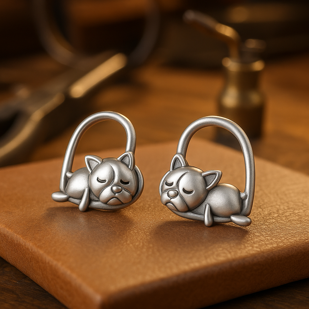 925 Silver Dozing Puppy Stud Earrings