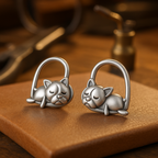 925 Silver Dozing Puppy Stud Earrings