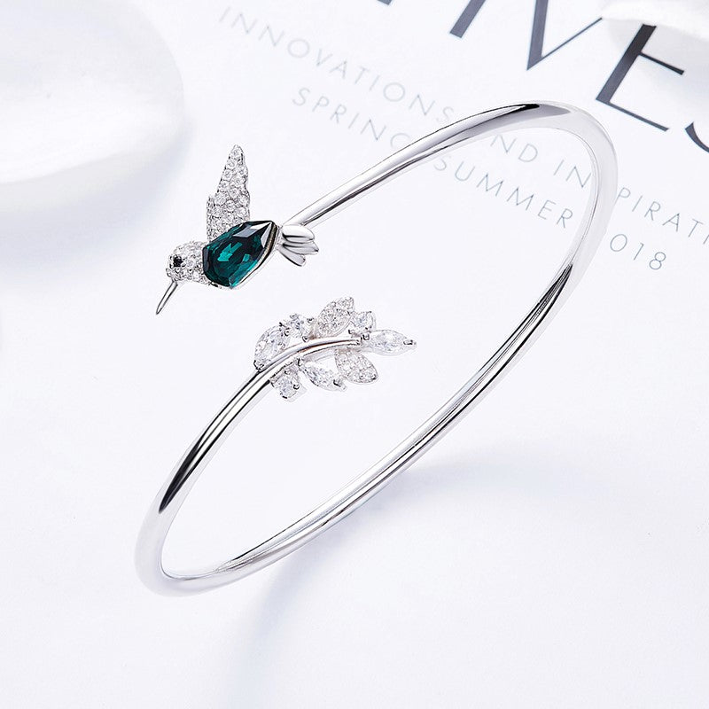 Adjustable Hummingbird Band with Rhinestone Gem