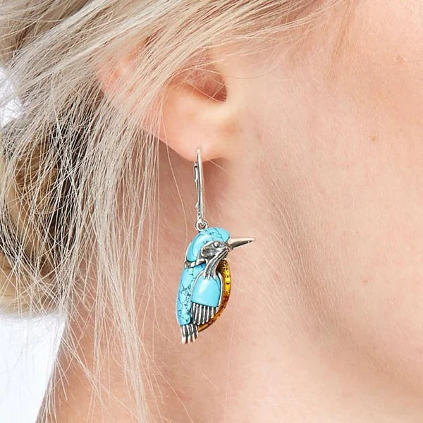 Cerulean Hummingbird Enamel Earrings
