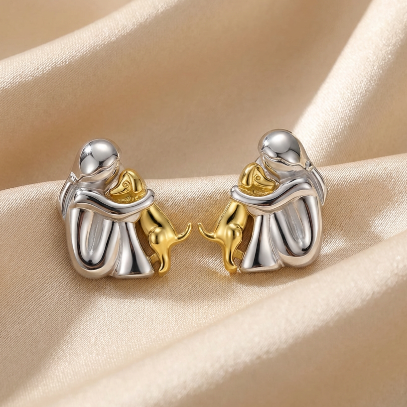 "Always in Your Thoughts" Dog Hug Stud Earrings