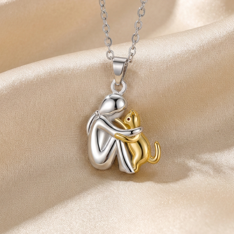 "Always in Your Thoughts" Cat Embrace Pendant Necklace