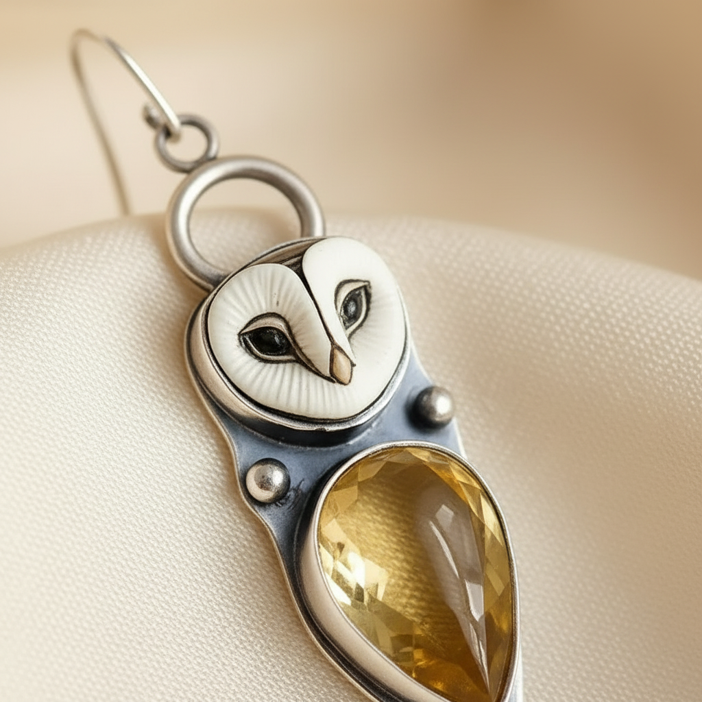 "Insight & Awe" Barn Owl Earrings - Silver Statement Drops