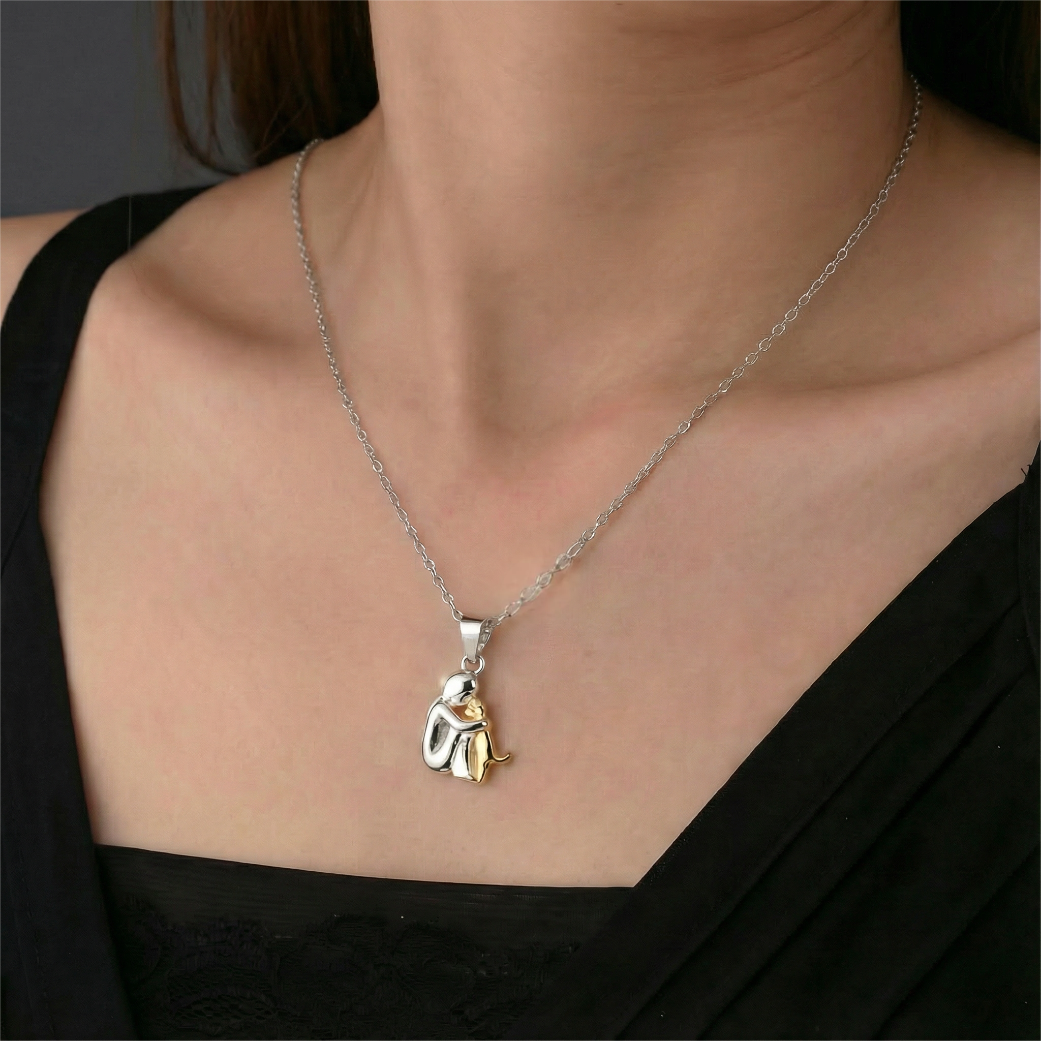 "Always in Your Thoughts" Dog Hug Pendant Necklace