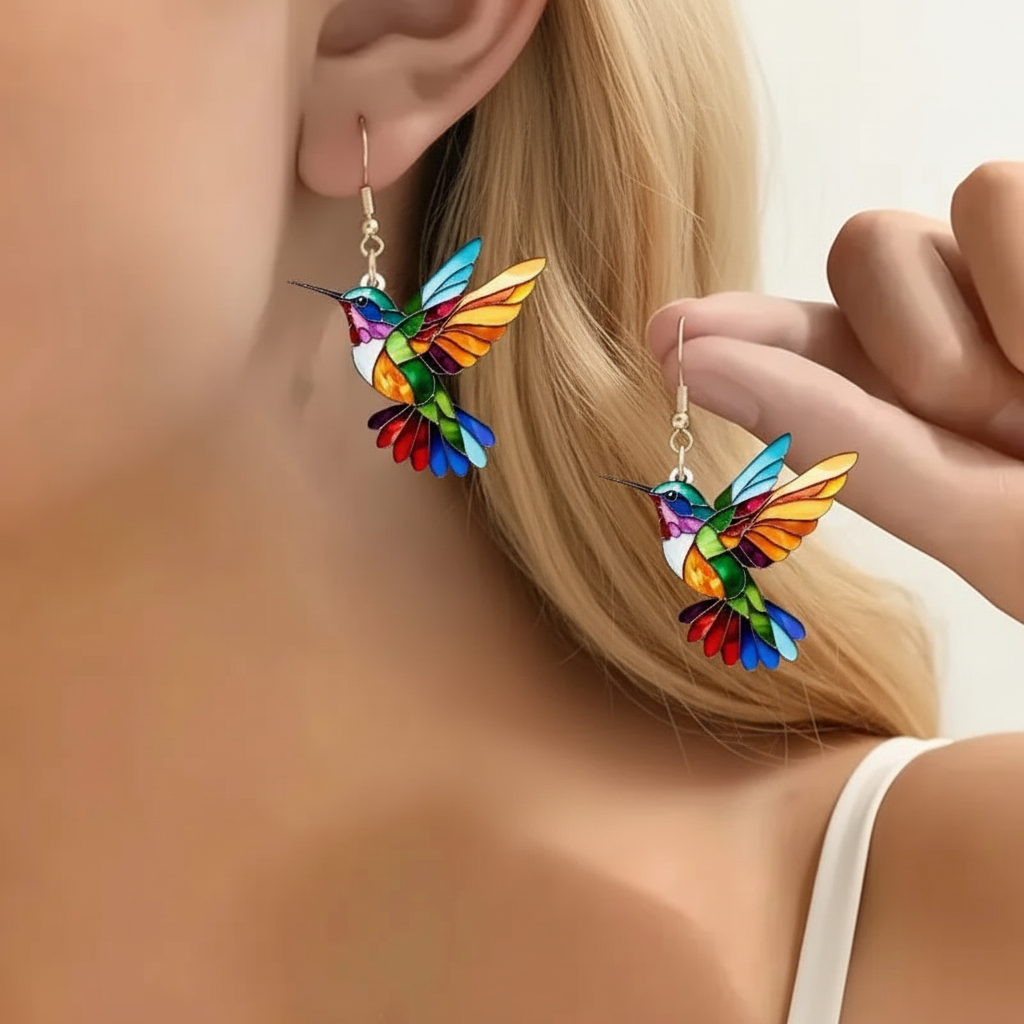Rainbow Hummingbird Earrings - "Happiness Soars" Statement Drops