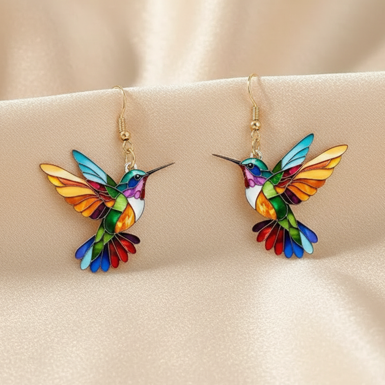 Rainbow Hummingbird Earrings - "Happiness Soars" Statement Drops