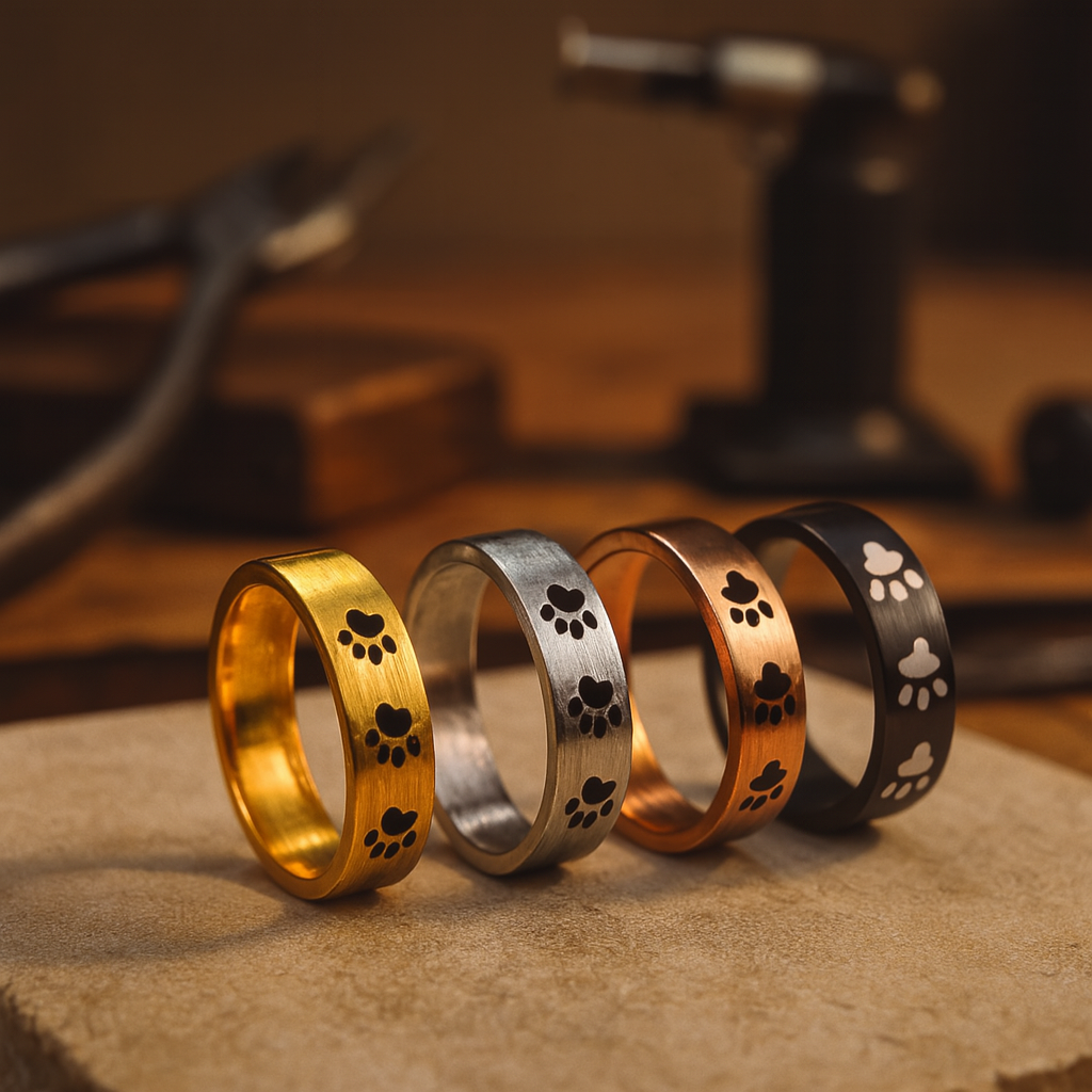 Artisan Paw Print Band in Stainless Steel