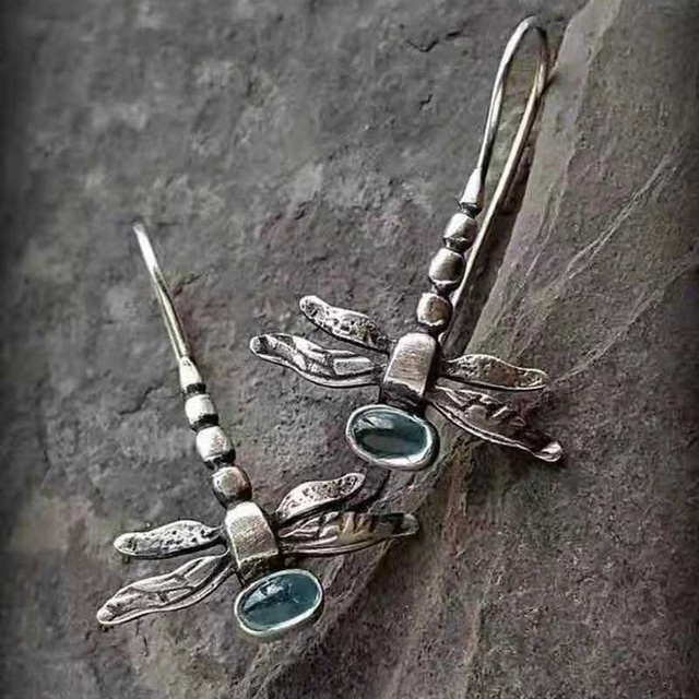 Antique Dragonfly Silver Earrings