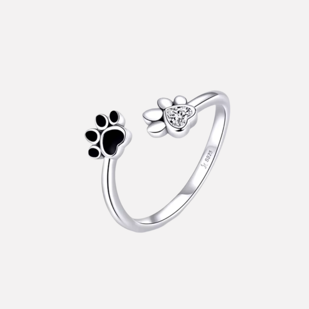 925 Sterling Silver Paw Ring – Adjustable with Cubic Zirconia & Enamel