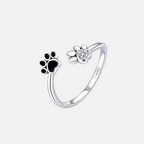 925 Sterling Silver Paw Ring – Adjustable with Cubic Zirconia & Enamel