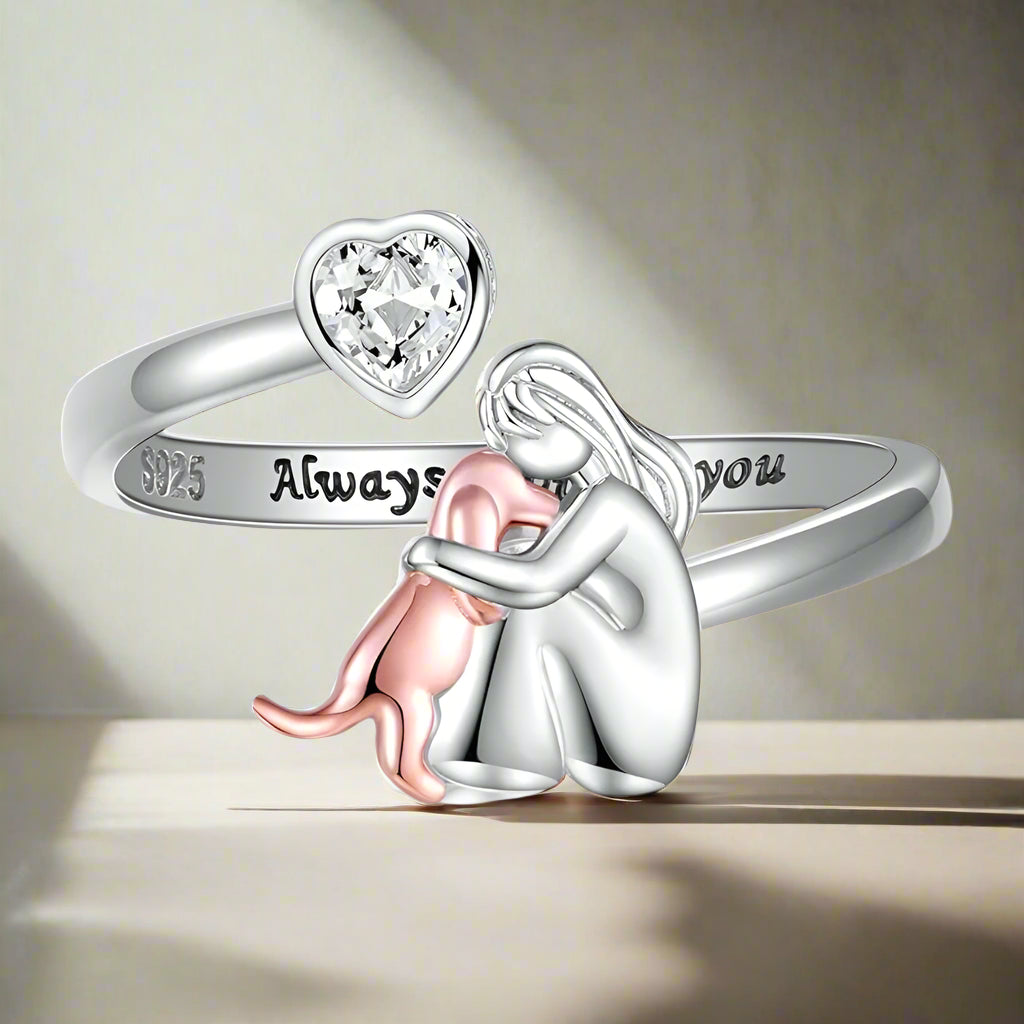 Adjustable Dog Ring in 925 Sterling Silver – “Forever in My Thoughts” with Zirconia